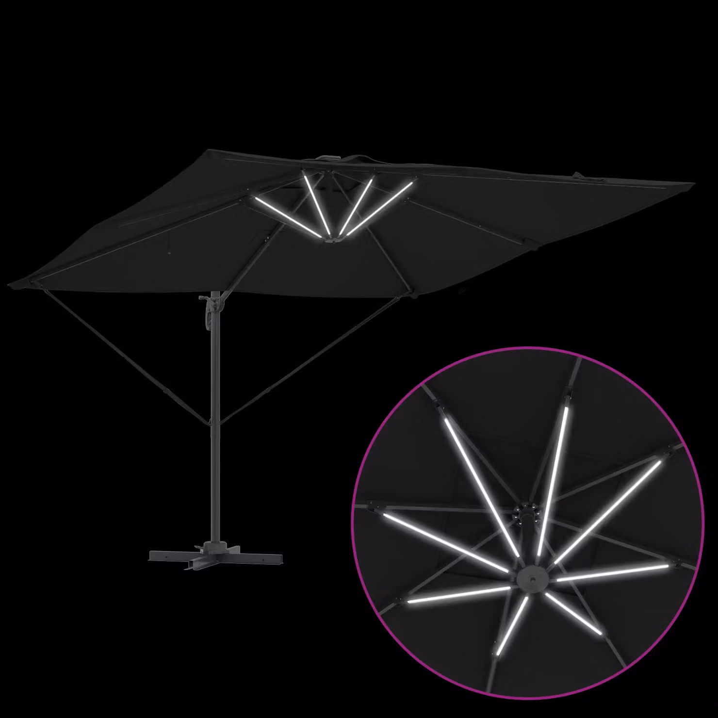 Berkfield Home Roma Cantilever Parasol with LEDs, Black, W/D/H: 286 x 285 x 270 cm – 5