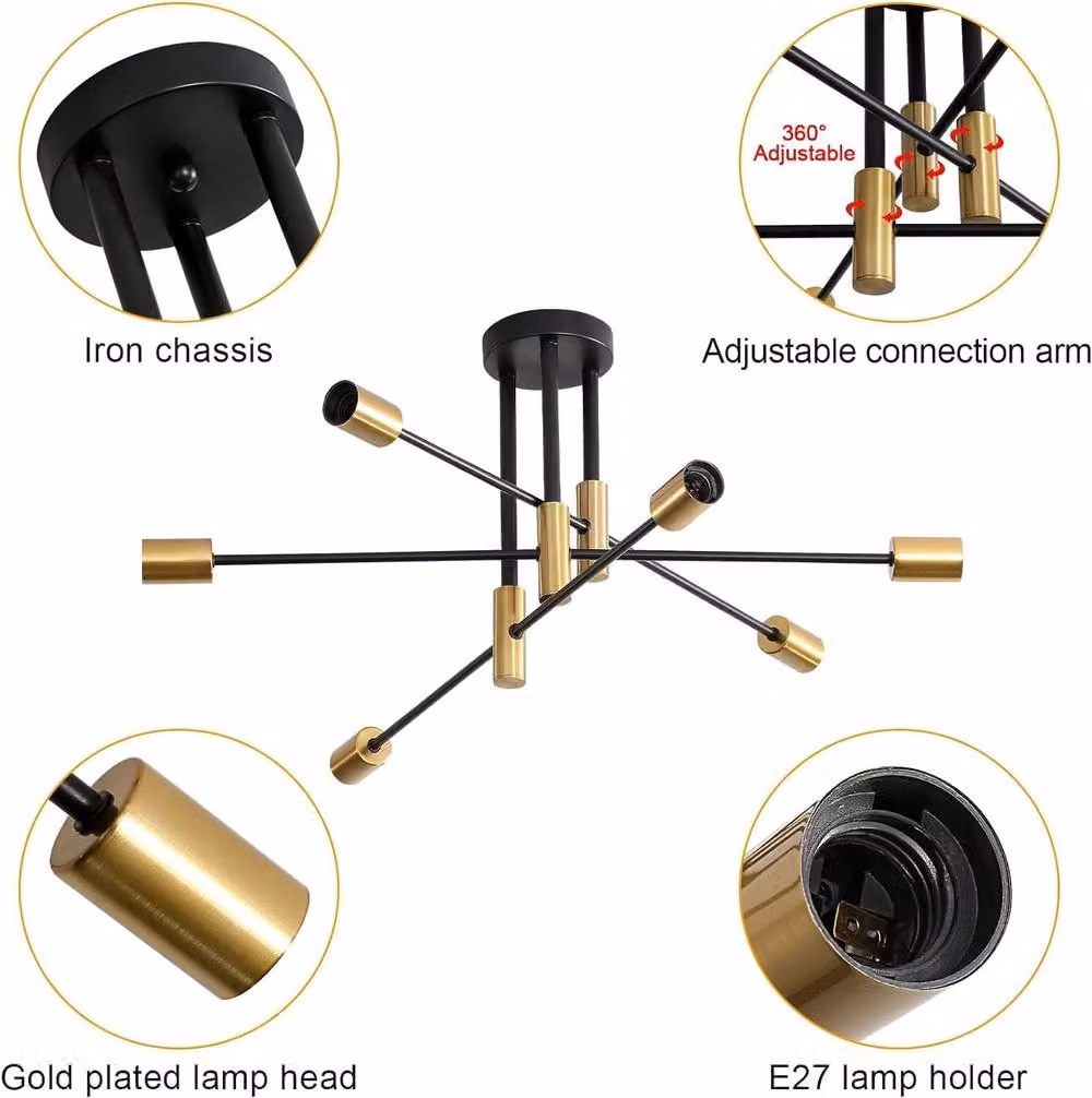 Goeco Industrial Retro 6-Light Ceiling Chandelier with E27 Base in Black – 4