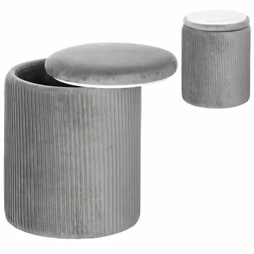 HOMCOM Round Velvet Storage Ottoman Pouffe in Grey with Removable Top Pad, W/D/H: 35 x 35 x 45 cm – 1