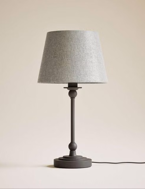 M&S Blair Classic Metal Table Lamp in Black and Grey with Fabric Shade