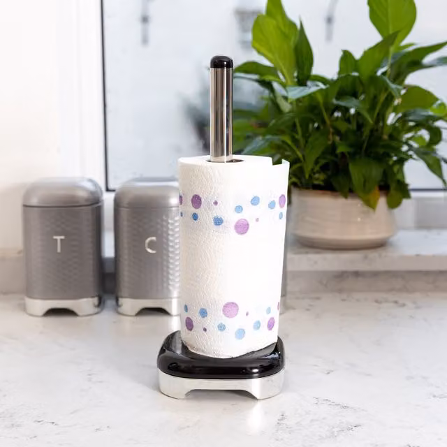 KitchenCraft Black Freestanding Metal Towel Holder, 17.5 cm
