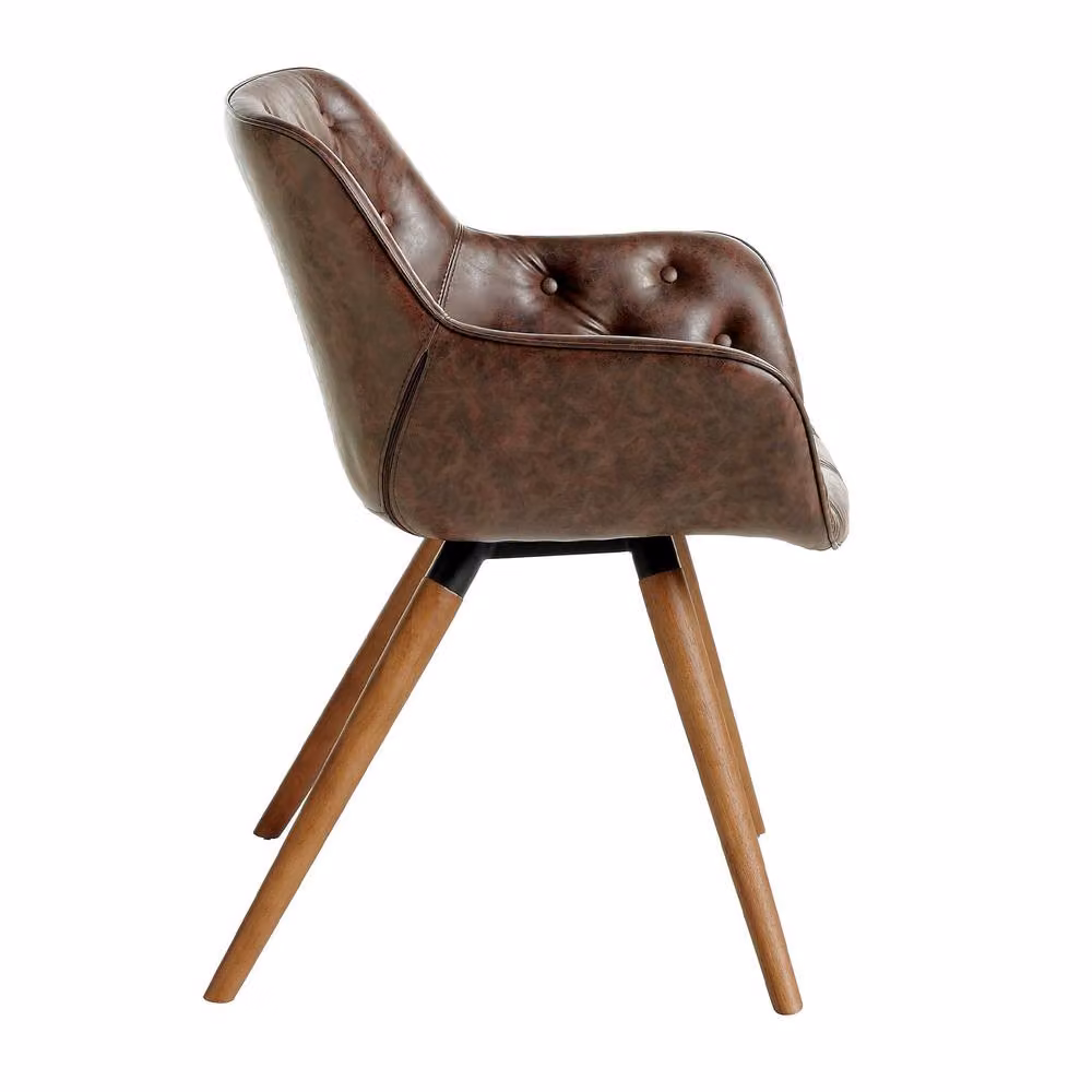 Angel Cerda Chocolate Brown Synthetic Leather Dining Chair with Walnut Wood Legs – 5