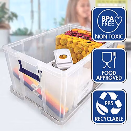 Bankers Box ProStore Stackable Plastic Storage Boxes with Lids, Pack of 3, Clear (2 x 70 Litre and 1 x 85 Litre) – 2