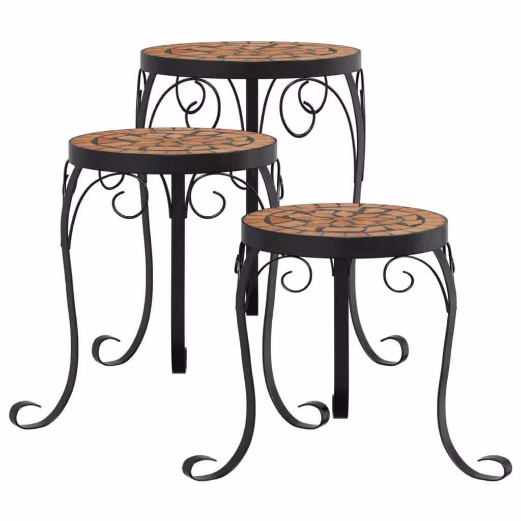 Berkfield Home Set of 3 Mediterranean Geometric Plant Stands in Matt Orange Ceramic and Metal – 2