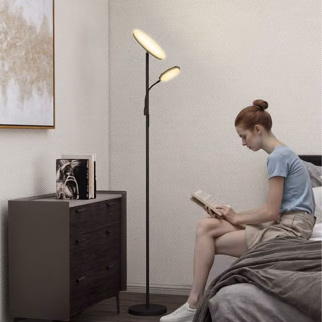 HOMCOM Modern LED Ring Floor Lamp in Black with Remote Control and Timer