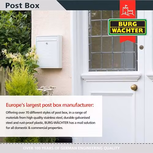 Burg-Wächter MB05 White Compact Wall Mounted Galvanised Steel Postbox W: 26 cm, H: 33 cm, D: 9 cm – 2