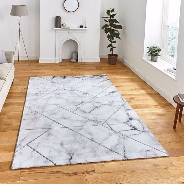 The Rug Shop UK Modern Abstract Stain-Resistant Easy Care Area Rug in Silver, W: 200 cm, L: 290 cm