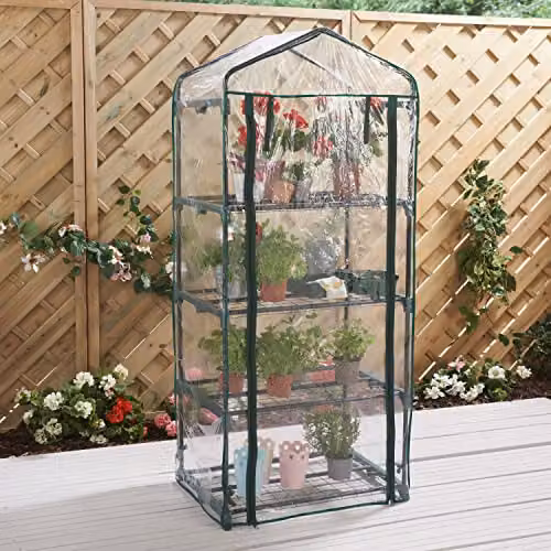 GardenKraft 4 Tier Greenhouse with Transparent PVC Cover and 4 Metal Mesh Shelves – 2