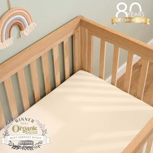 Clair de Lune Organic Cotton Jersey Cot Bed Sheets, 2 Pack, Beige, W: 70 cm, L: 140 cm – 2