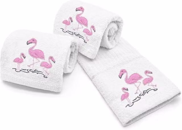 Velosso White Cotton Tea Towel with Floral Flamingo Embroidery