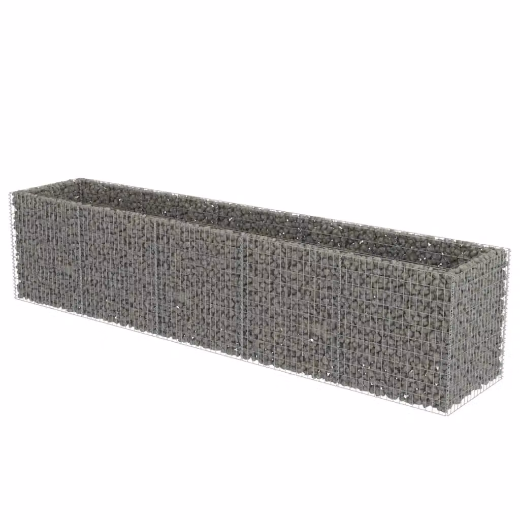 Berkfield Home Galvanised Steel Stone Gabion Raised Bed in Silver, W: 450 cm, D: 90 cm, H: 100 cm – 2