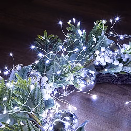 The Christmas Workshop Micro LED Cluster String Lights with Timer, 480 Bright White Lights on Silver Copper Wire for Indoor and Outdoor Use – 8
