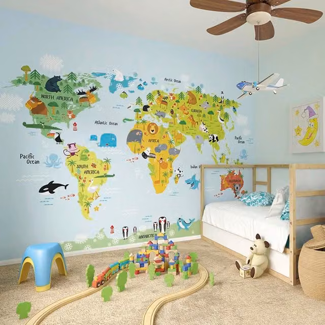 Origin Murals Whole Wide World Wall Mural in Multicolour and Yellow