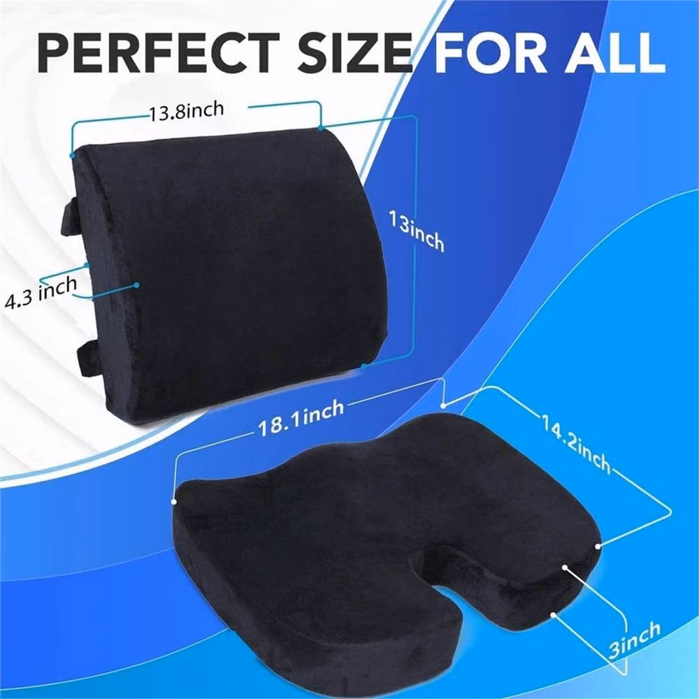 Nordara Black Memory Foam Lumbar Back Support Cushion with Removable Velvet Cover, W: 45 cm, H: 30 cm – 2