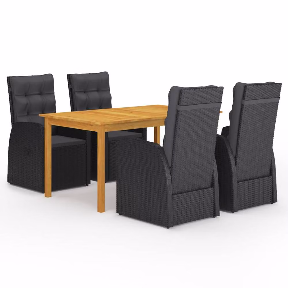 Berkfield Home 5 Piece Black Poly Rattan Garden Dining Set with Cushions – 2
