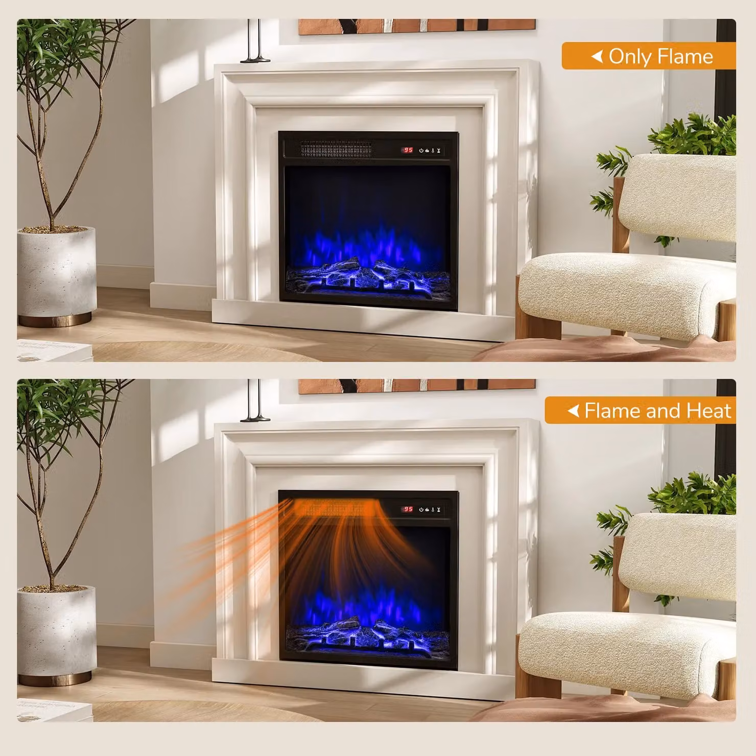 Costway 20 inch Electric Fireplace Insert with 750W/1500W Heater and 9H Timer, Black – 5