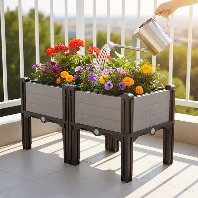 NESTLUNE Grey Raised Garden Bed Planter Pot W: 60 cm, D: 30 cm, H: 33 cm – 1