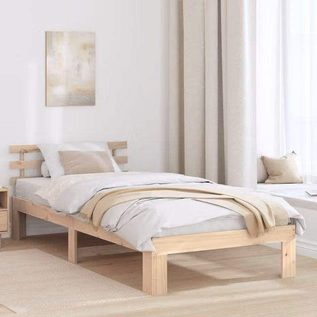 Berkfield Home Solid Pine Wood Bed Frame in Brown, W/D/H: 190 x 75 x 30 cm