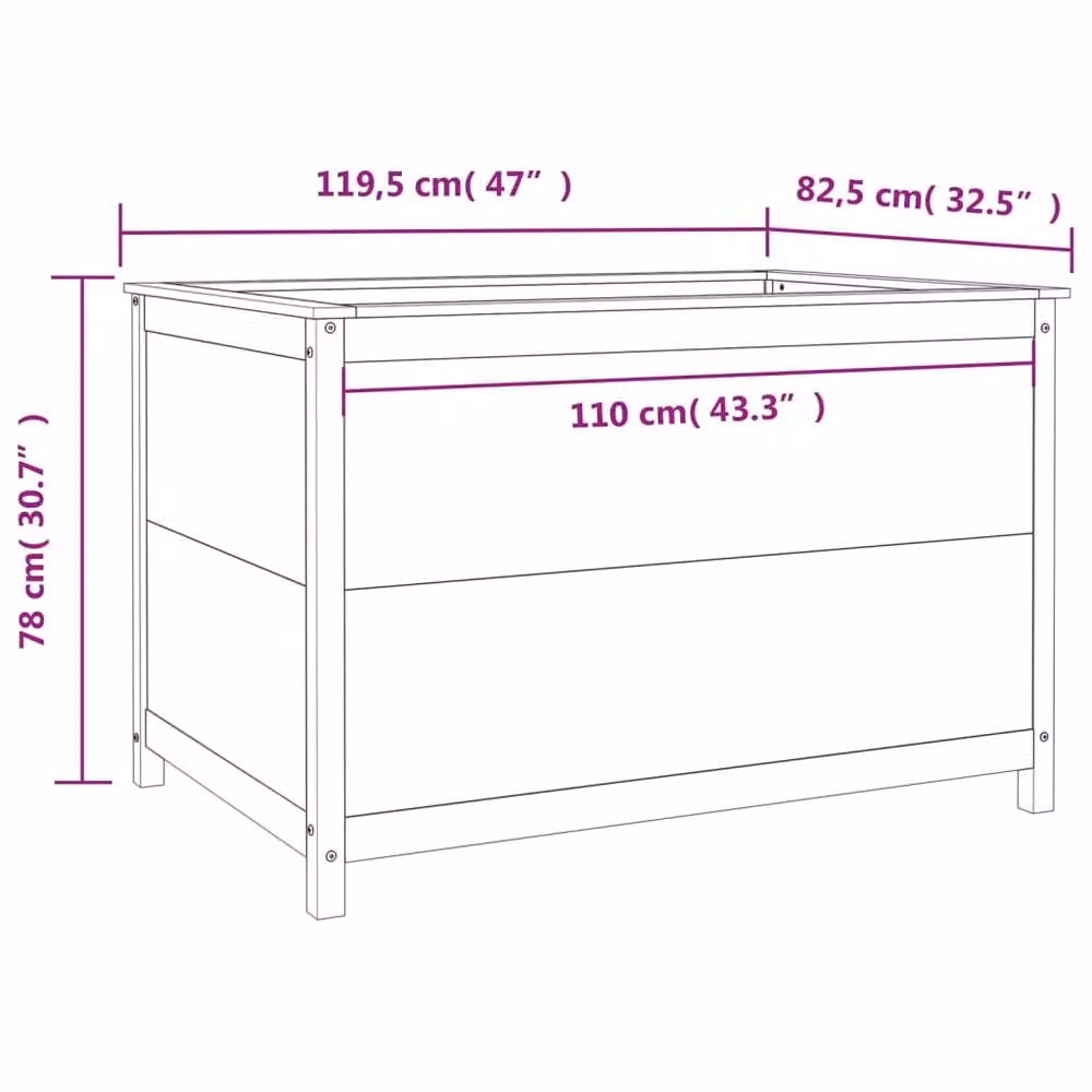 Berkfield Home Garden Black Solid Wood Pine Raised Bed W: 119.5 cm, D: 82.5 cm, H: 78 cm – 2