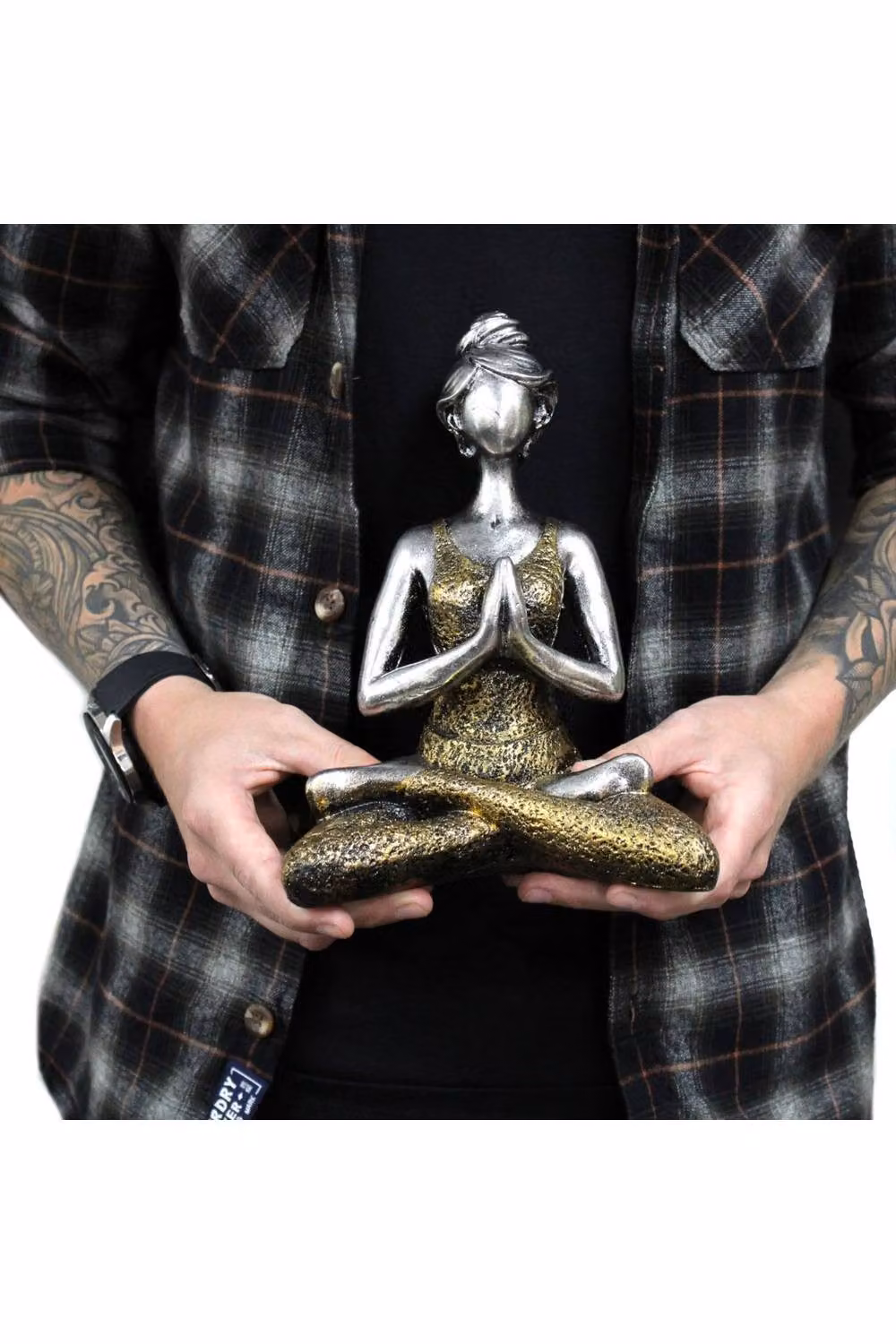 KDMD Elegant Silver and Gold Yoga Lady Metal Tabletop Sculpture, Height: 24 cm – 3