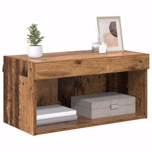 vidaXL Modern Wall Mounted TV Cabinet Set in Brown with Integrated Lighting and Internal Shelves, W/D/H: 60 x 30 x 30 cm