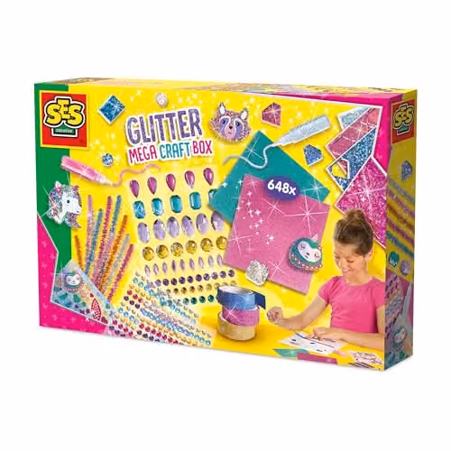 SES Creative 14139 Glitter Mega Craft Box with Foam and Paper in Pink, Turquoise and Multicolour