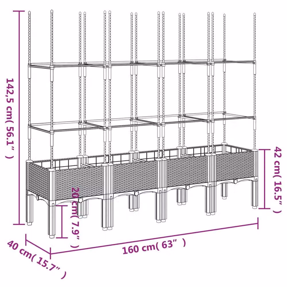 Berkfield Home Garden Planter with Trellis in Black, W/D/H: 160 x 40 x 142.5 cm – 4
