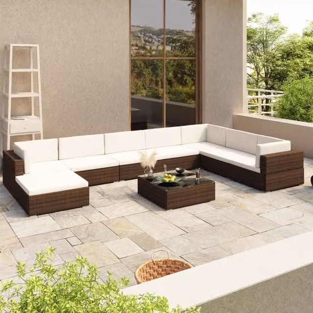 Berkfield Home 8 Piece Brown Poly Rattan Garden Lounge Set with Cushions