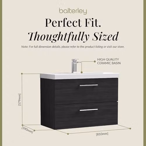 Balterley Wall Hung 2 Soft Close Drawer Bathroom Vanity Unit in Satin Green and Black, W/D/H: 61.0 x 39.0 x 57.9 cm – 3