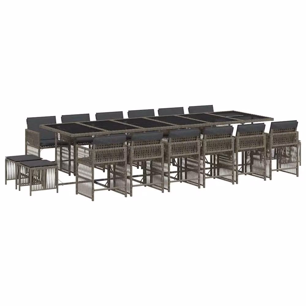Berkfield Home 17 Piece Grey Poly Rattan Garden Dining Set with Cushions – 2