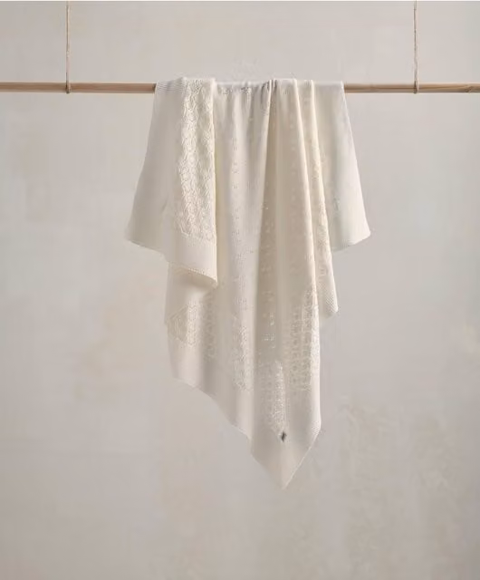 Mamas & Papas Knitted Pointelle Baby Blanket in Beige and White