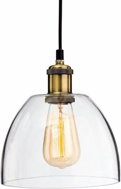 Netlighting Empire Single Light Ceiling Pendant in Antique Brass and Clear Glass with E27 Socket