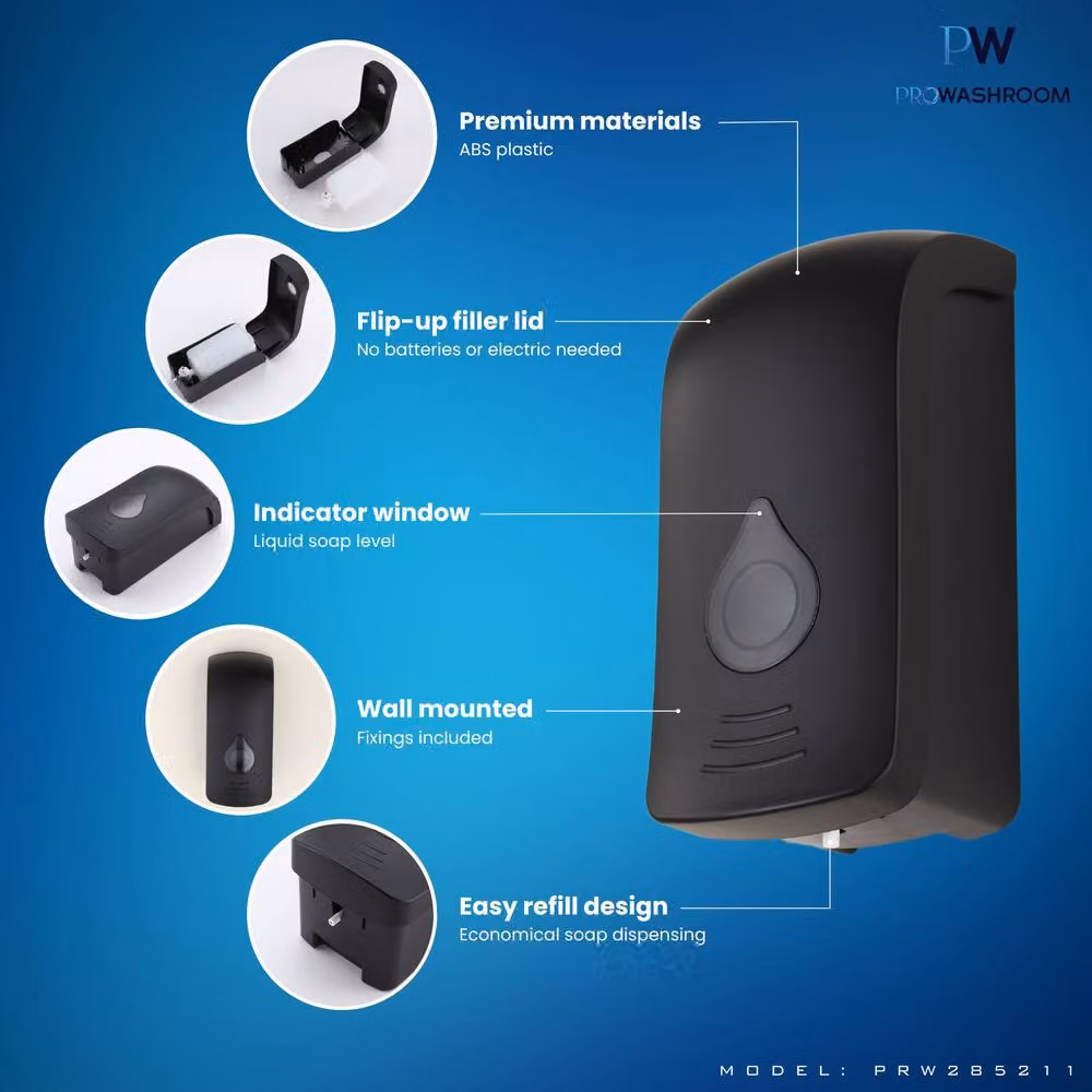 MYLEK ProWashroom Wall-Mounted Commercial Handwash Soap Dispenser, 750ml, Black – 3
