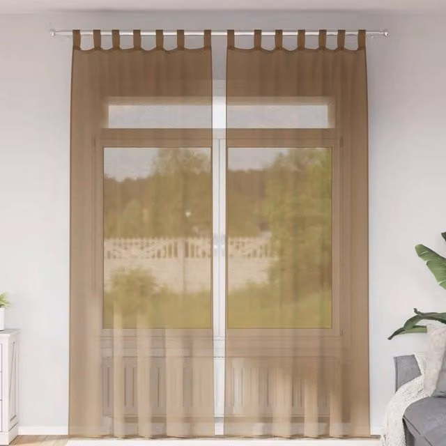 Berkfield Home Voile Fabric Curtains with Tabs, 2 Pack, Brown, W: 140 cm, H: 260 cm – 1