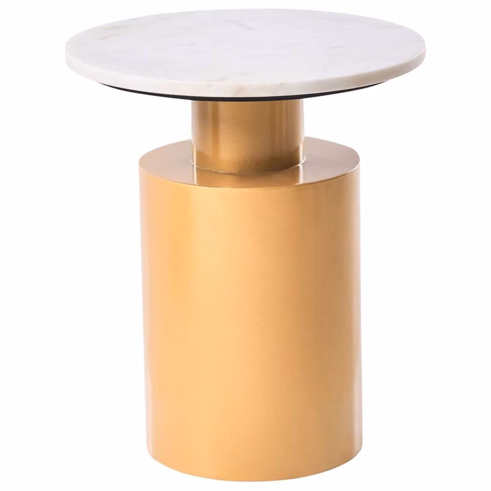 Wyld and Coco White Marble Round Side Table with Gold Metal Base, Diameter: 40 cm – 2