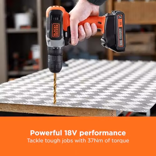 Black+Decker 18V Cordless 37Nm Torque Drill Driver with LED Worklight, 1.5Ah Battery and Charger, Orange and Black, BCD001C1-GB – 3