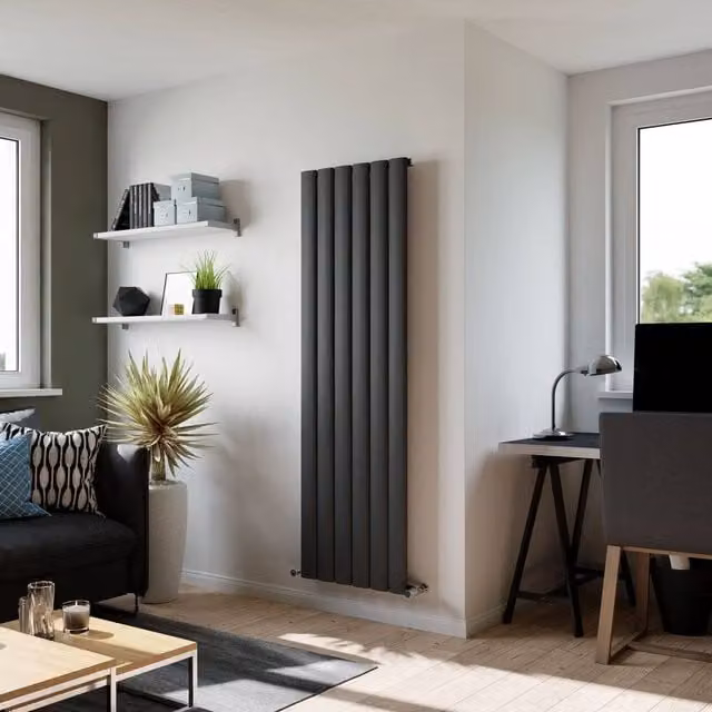 Bathroom Kingdom Saturn Anthracite Single Flat Panel Vertical Radiator, Grey, H: 1800 mm, W: 280 mm