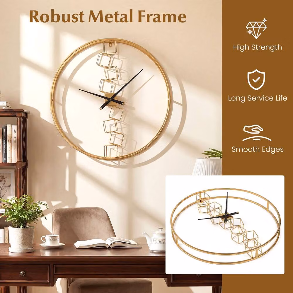 Gymax Nordic Style Large Round Gold Wall Clock, Diameter: 68 cm – 5