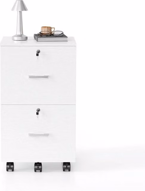 KORVIXA White Wooden Storage Cabinet with Lock and Castors