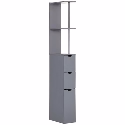HOMCOM Tall Freestanding Bathroom and Kitchen Storage Cabinet in Grey with Shelves and Drawers