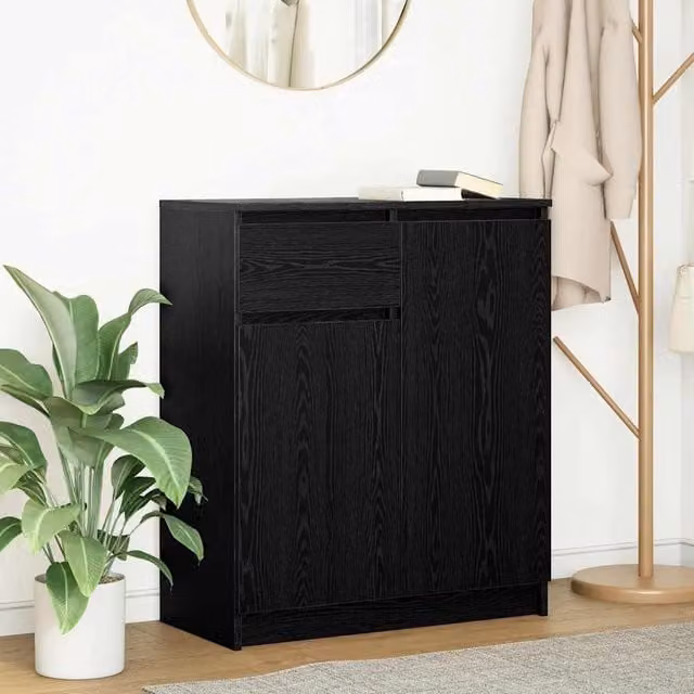 Berkfield Home Black Oak Sideboard with Drawer, W/D/H: 71 x 35 x 84 cm