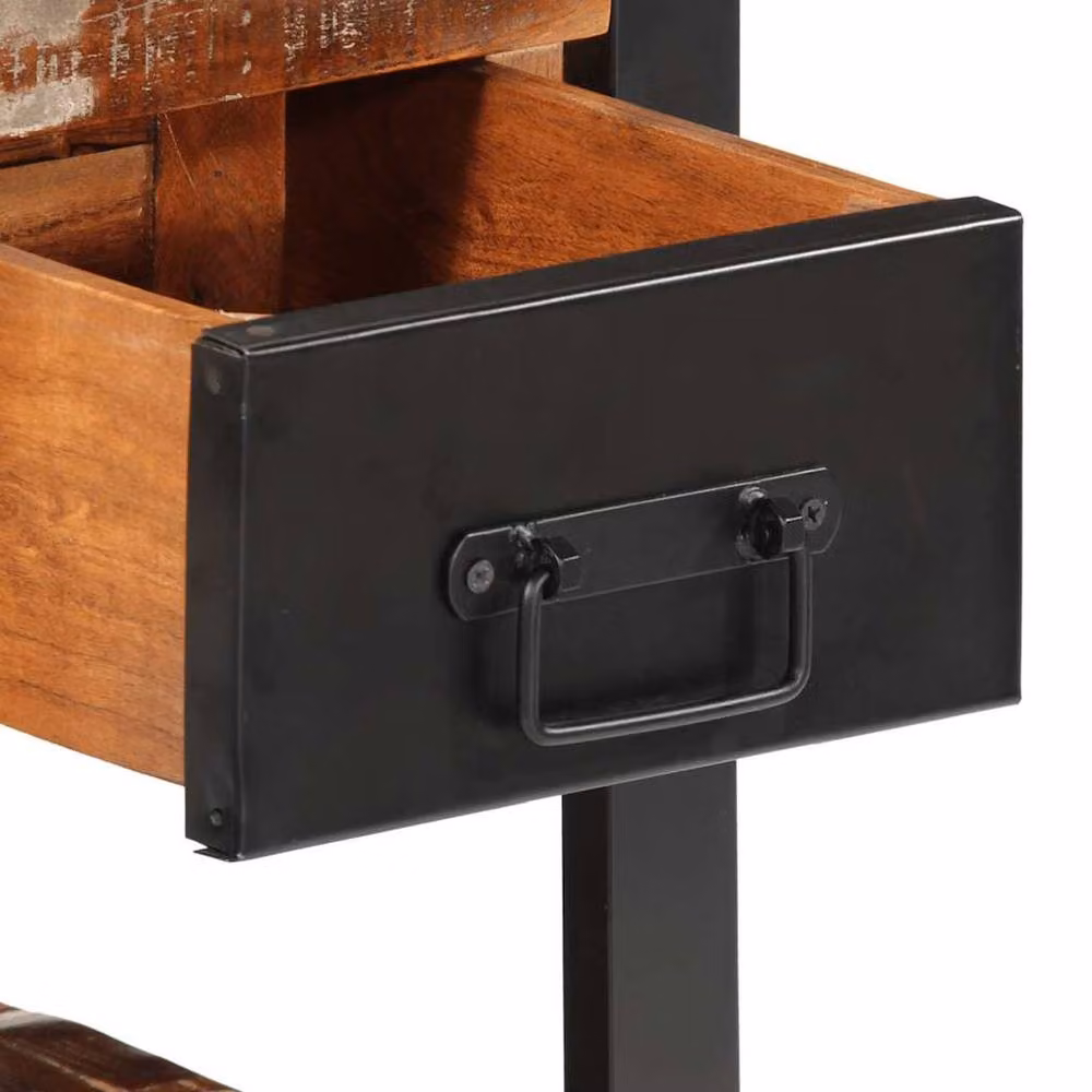 Berkfield Home Set of 2 Rustic Mango Wood and Metal Bedside Cabinets in Multicolour – 7