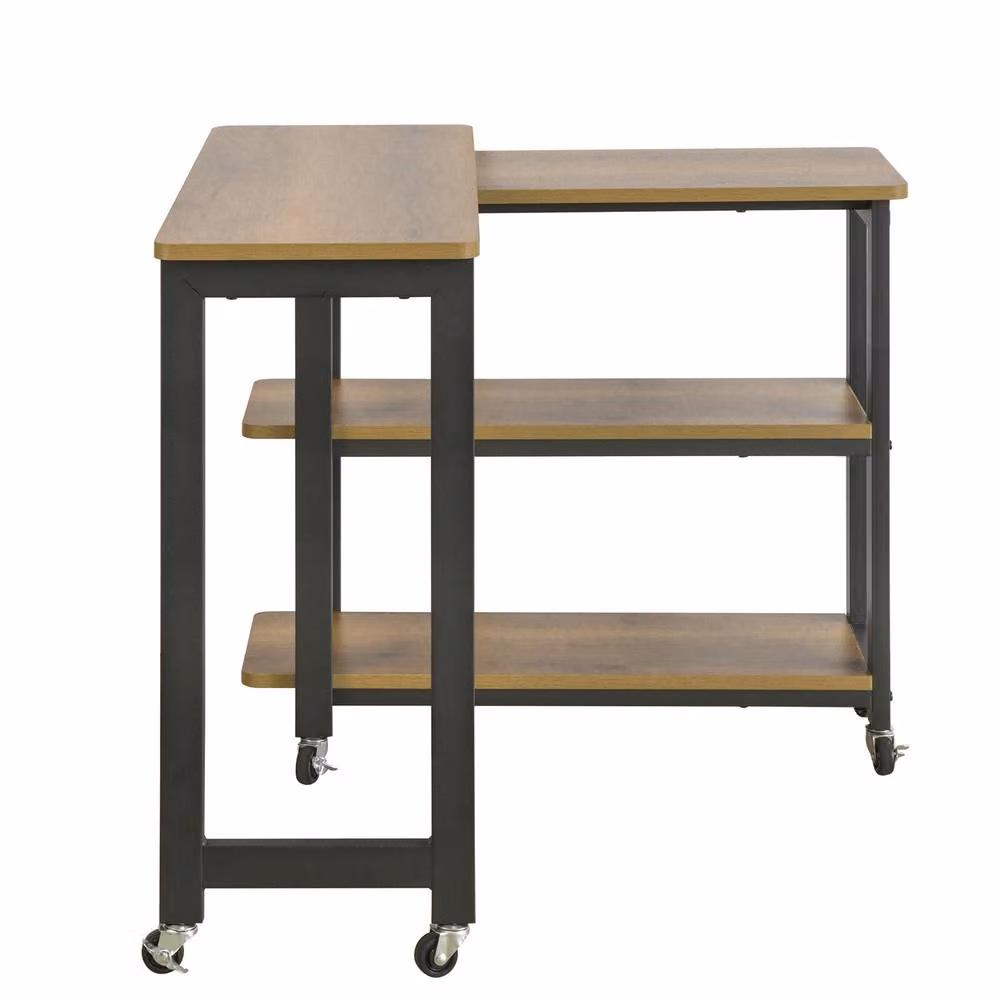 SoBuy Industrial L-Shaped Coffee Table with Castors and Multi-Tier Serving Shelves in Dark Brown – 3