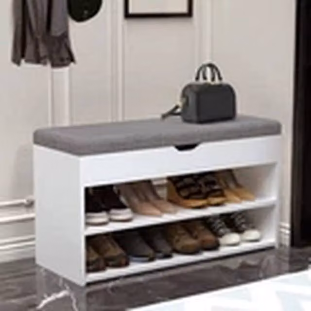 EONLION White Shoe Bench Storage Cabinet with Padded Fabric Cushion Seat