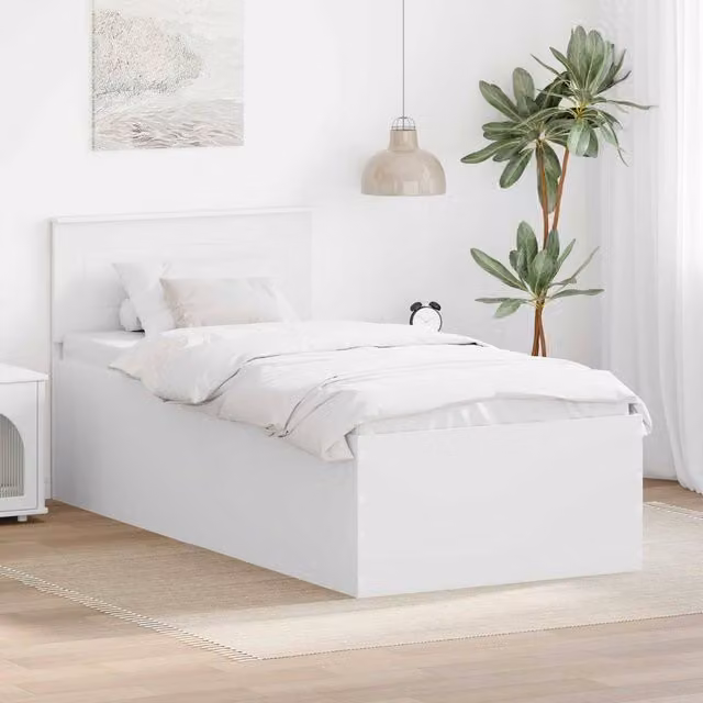 Berkfield Home Modern White Bed Frame with Headboard and Lift Up Base in Engineered Wood W/D/H: 75 x 190 x 75 cm