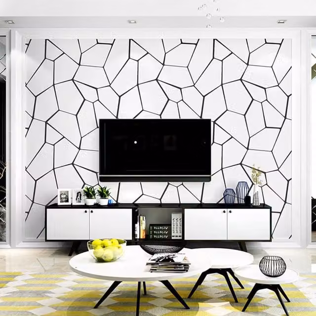 Livingandhome Abstract Geometric Removable Wallpaper in White and Black