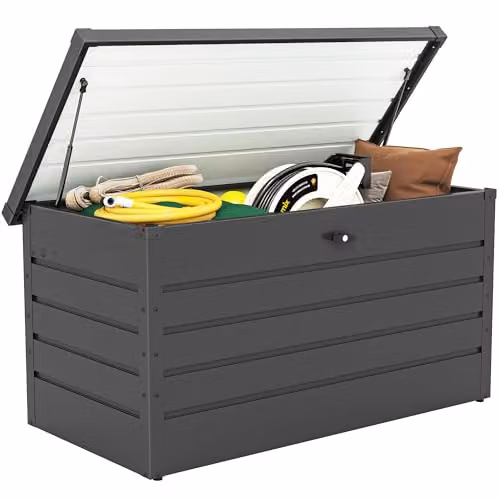 Outsunny 311L Grey Garden Storage Box with Soft-Close Lid and Lockable Feature, W/D/H: 120 x 62 x 62 cm