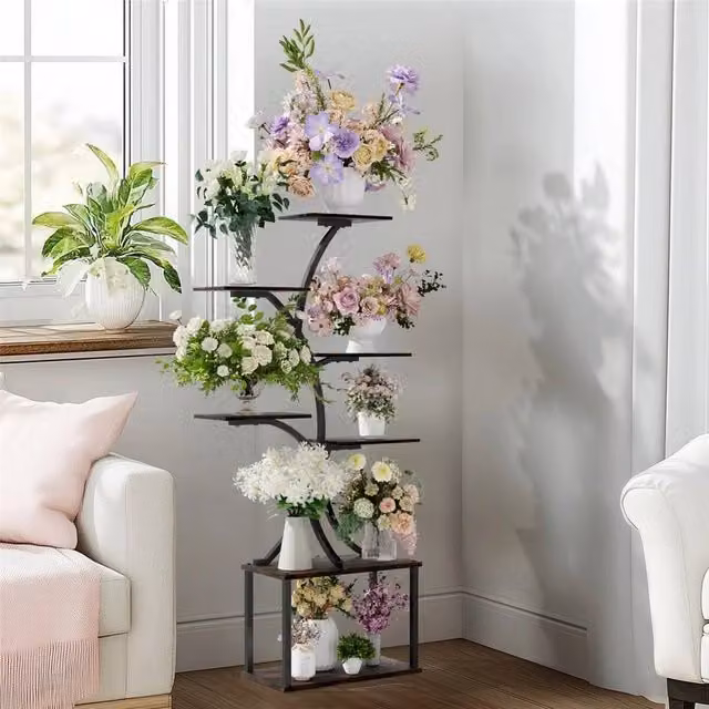 ERGOVEXA Black Industrial Indoor Plant Stand and Flower Pot Storage Shelf