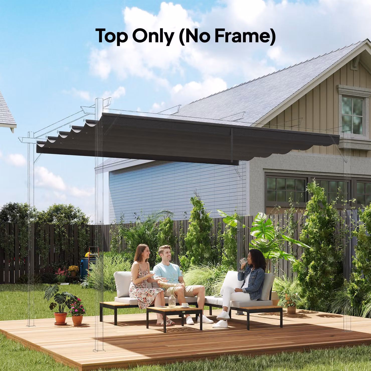 Outsunny Retractable Pergola Shade Cover Replacement Canopy in Dark Grey, W 4 m x D 3 m – 2