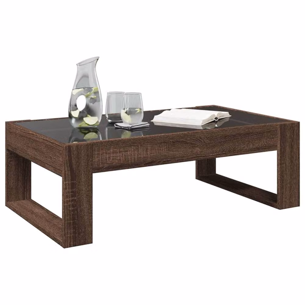 Berkfield Home Infinity LED Coffee Table in Brown Oak, W/D/H: 90 x 53 x 30 cm – 2